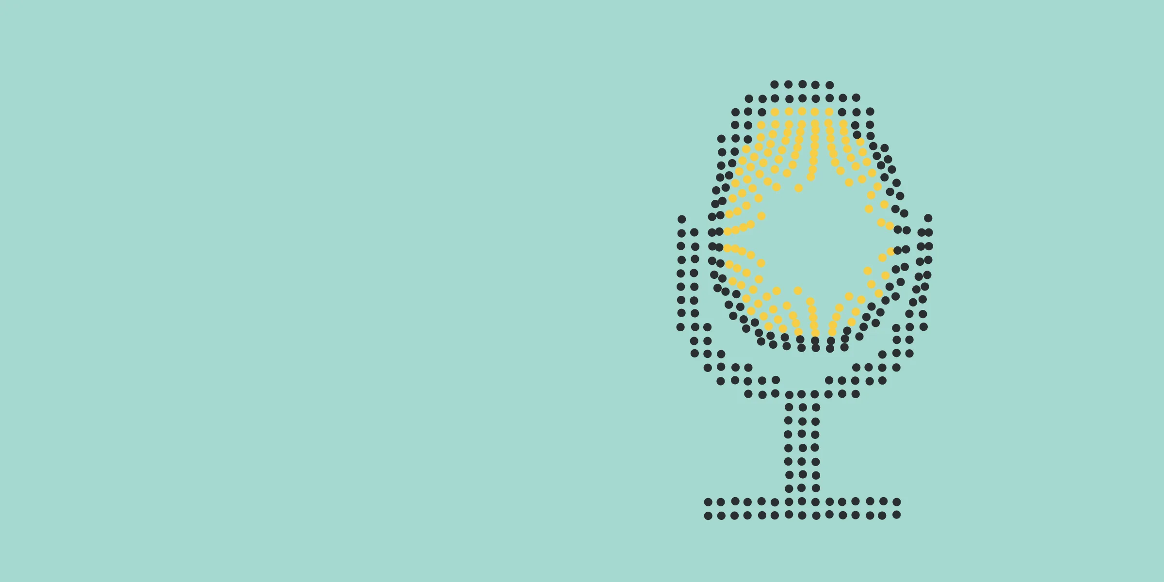 A microphone drawn in dots with a gold dotted fill, on soft tiffany.
