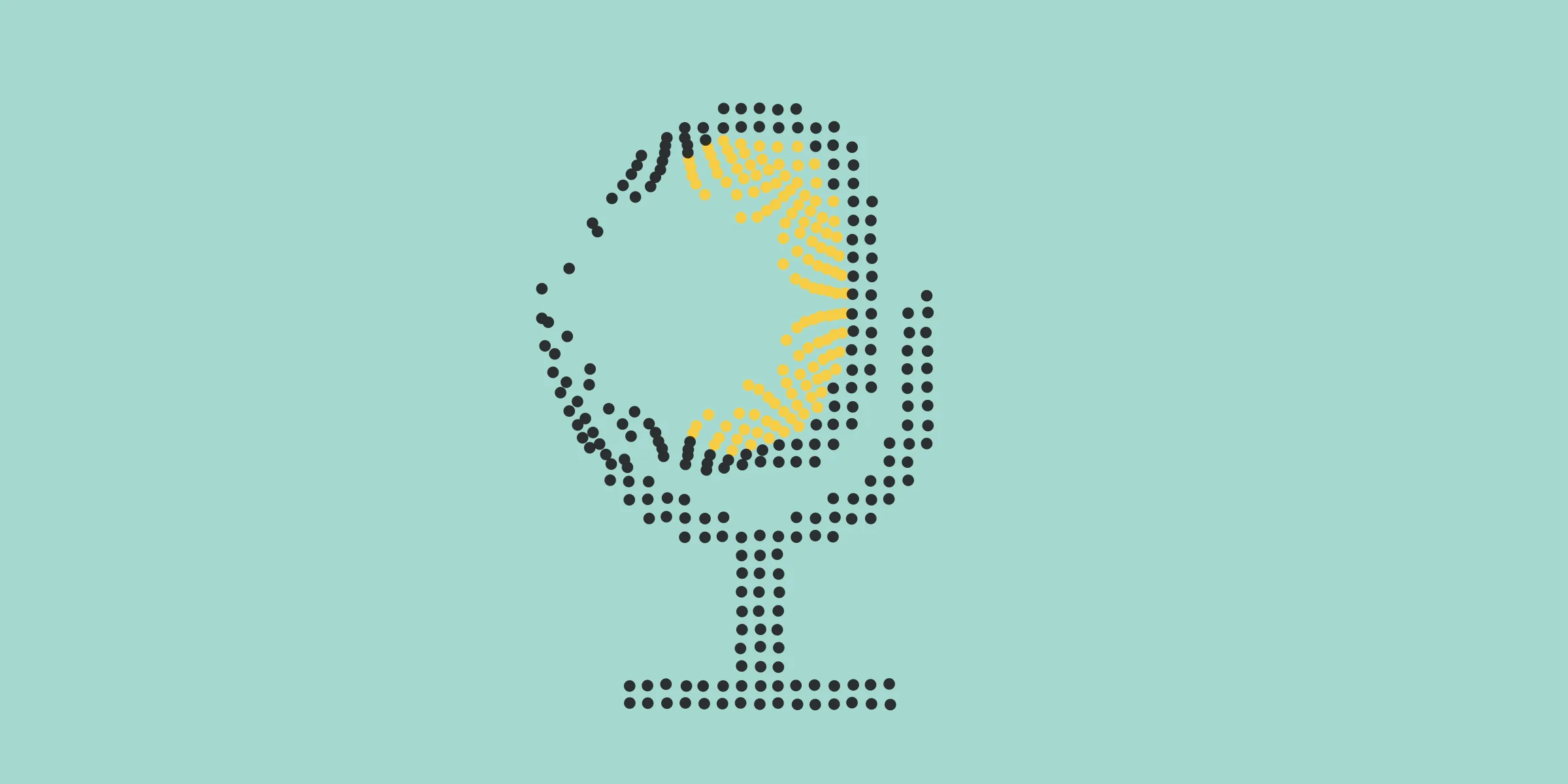 The Features default: a dotted microphone with a gold crescent on soft tiffany.