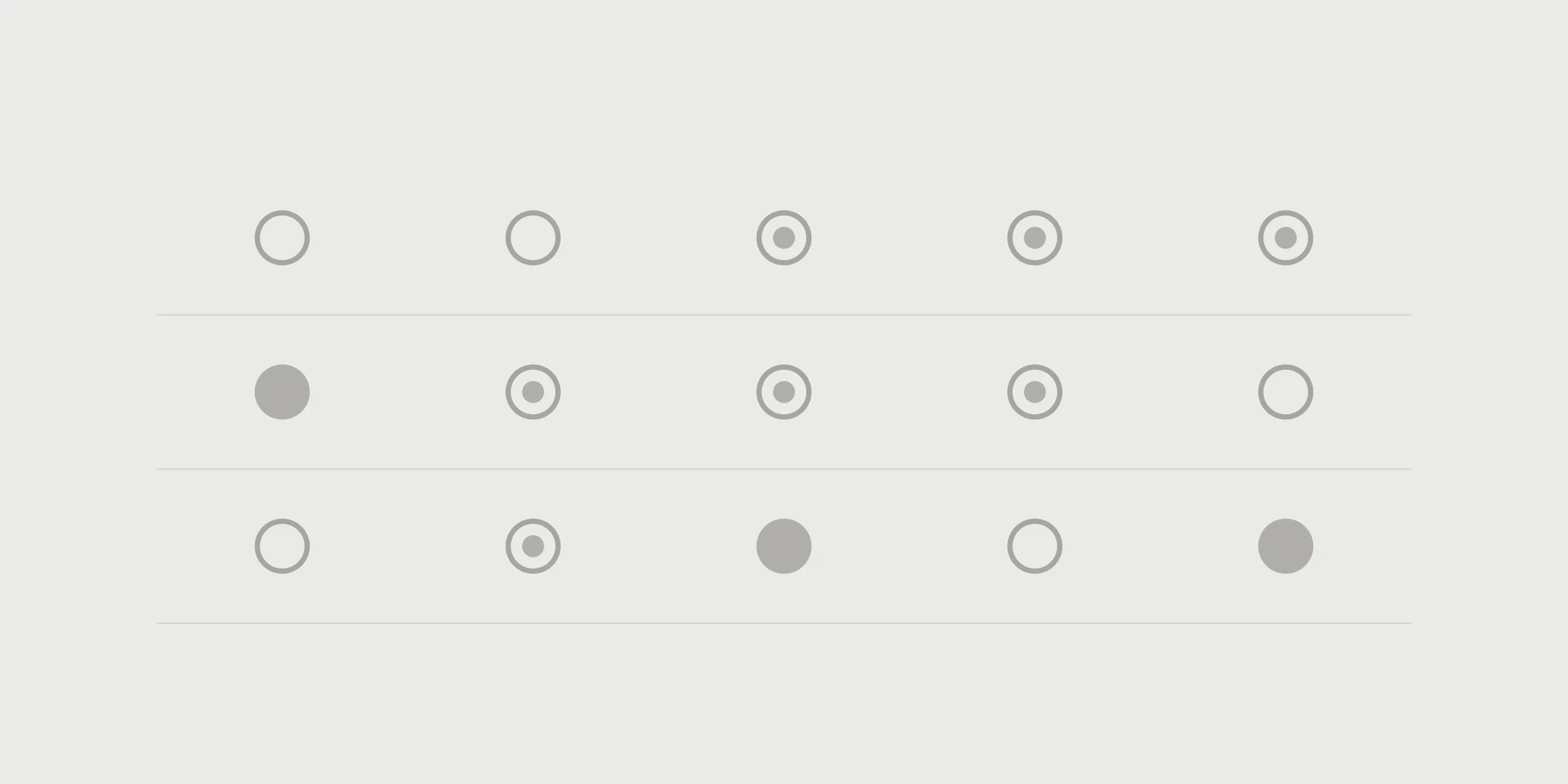 The Comparisons default: rows of open, ringed and filled dots on gray.