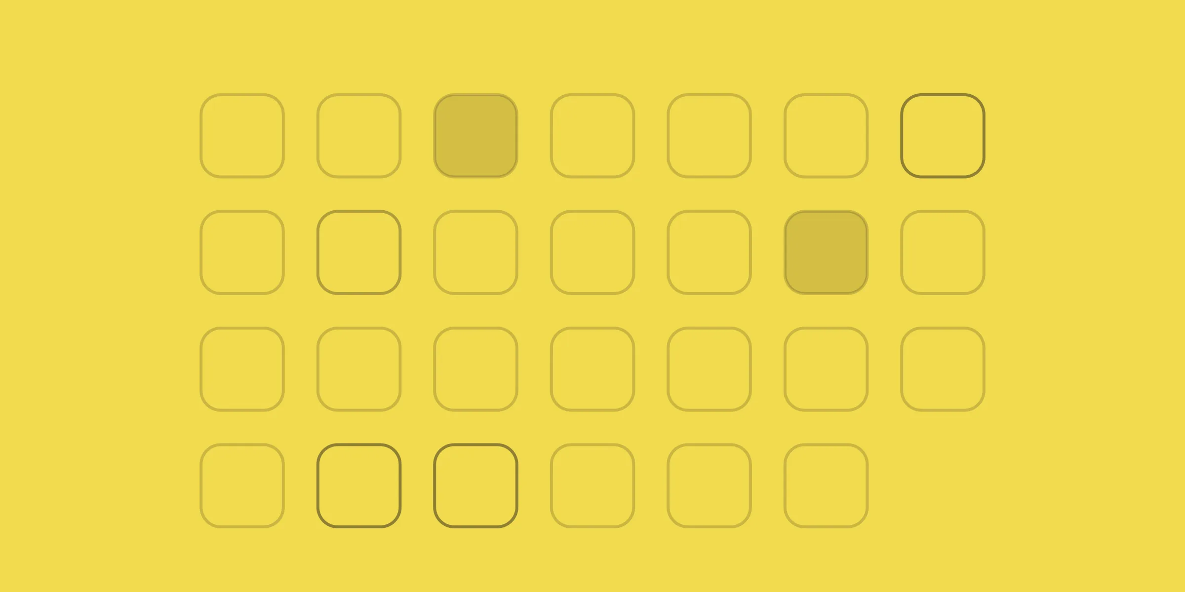 The Overview default: a grid of rounded squares on yellow, a few marked.